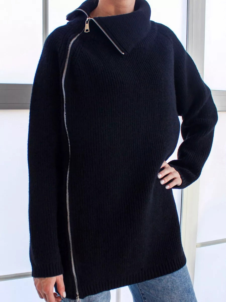 Damen Pullover Warm Bequem Reißverschluss