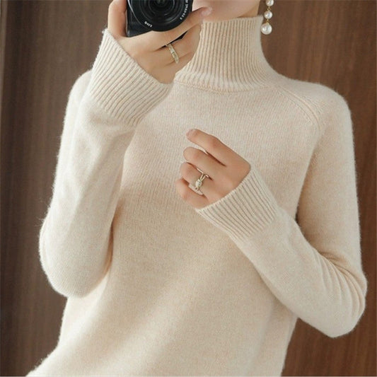 Damen Merinowollpullover Weich Rollkragen Eleganz - IdealeKleiden