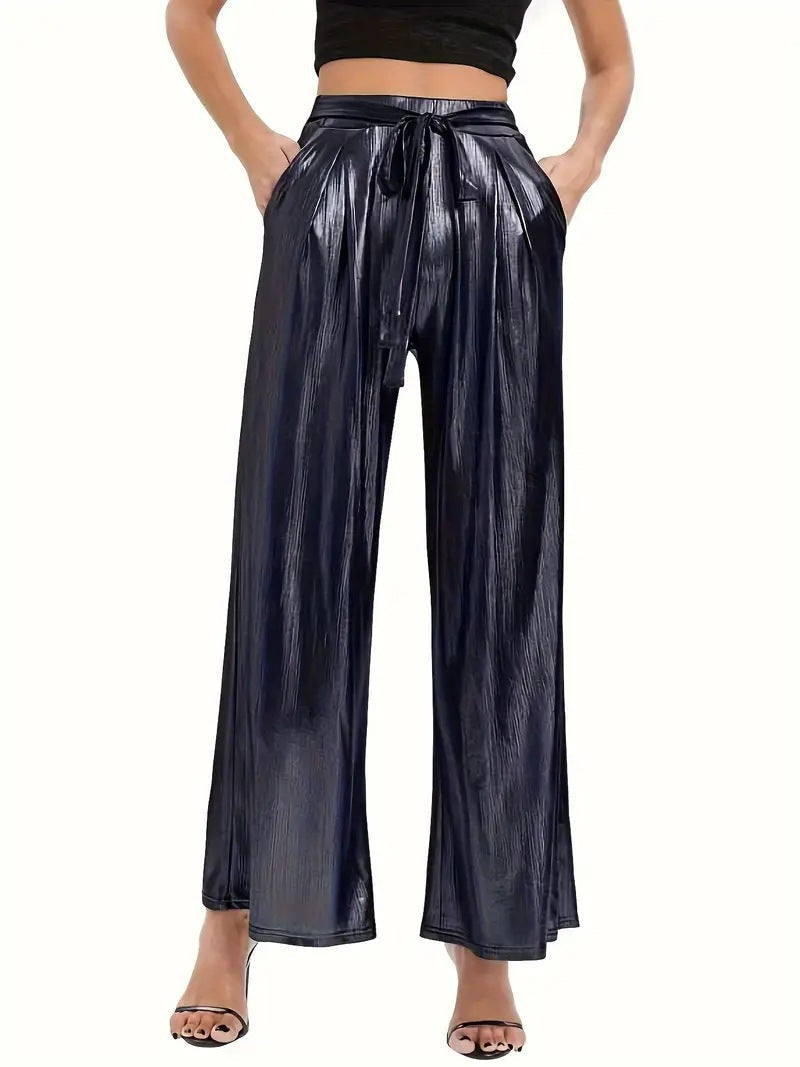 Damen Plisseehose Elegant Glänzend Hochwertig