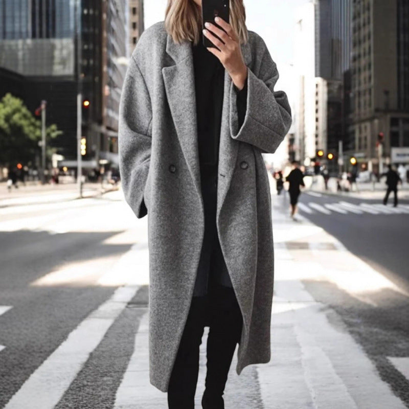 Damen Oversize Wollmantel Stilvoll Warm