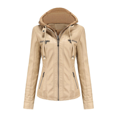 Stylische Lederjacke Slim Fit Kapuze Reißverschluss