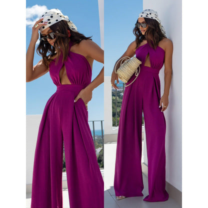 Damen Jumpsuit Hochwertig Cutout Dekolleté
