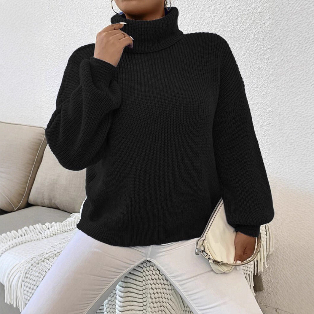 Damen Pullover Grobstrick Warm Komfortabel Rollkragen - IdealeKleiden