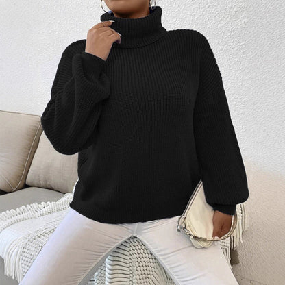 Damen Pullover Grobstrick Warm Komfortabel Rollkragen - IdealeKleiden