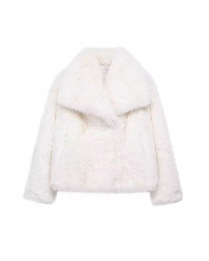 Weiche Plüschjacke Cropped Schnitt Großes Revers