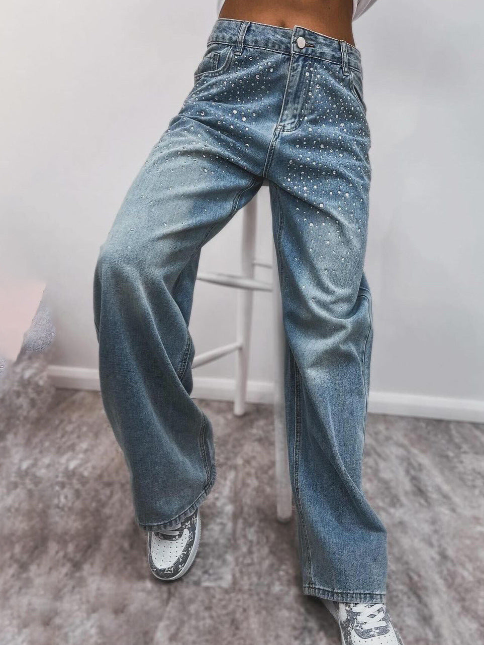 Damen Jeans Hose Glamour Strass Steine