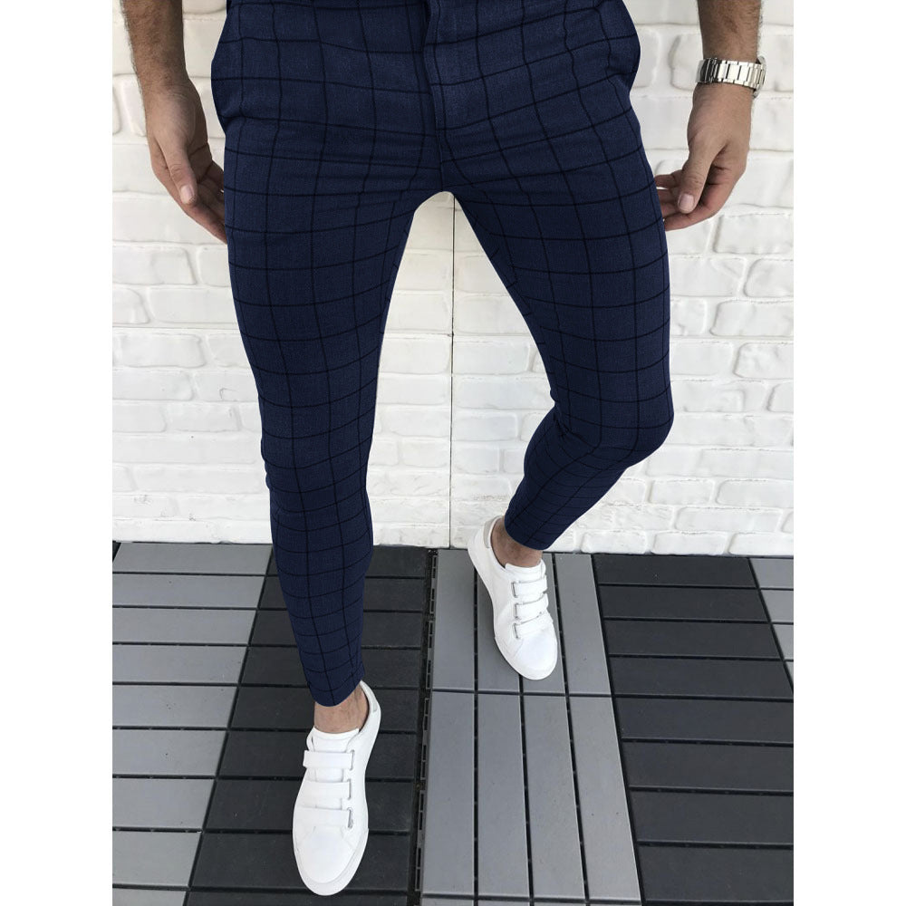 Herren Slim Fit Anzughose Karomuster Modern