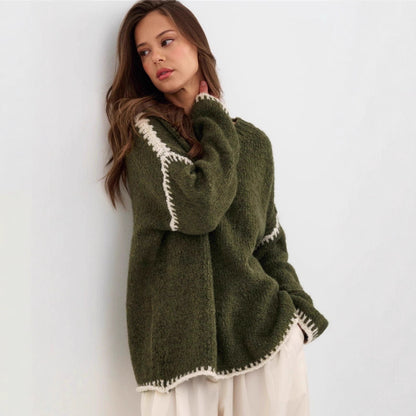 Weicher Damen Pullover mit Kontrast Details - IdealeKleiden