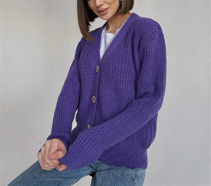 Damen Cardigan Grobstrick Modern Knöpfe