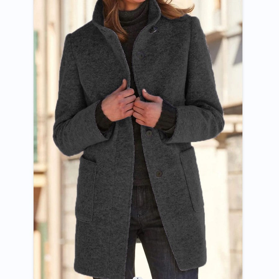 Damen Wolljacke Klassisch Elegantes Design Große Taschen