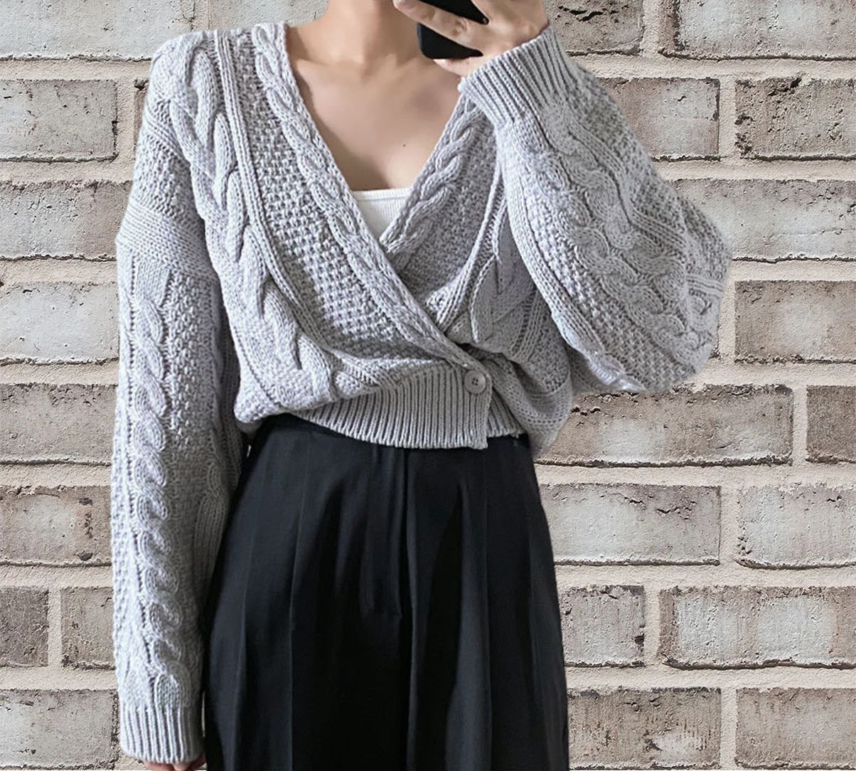 Damen Strickjacke Bequem Oversized Wollgemisch