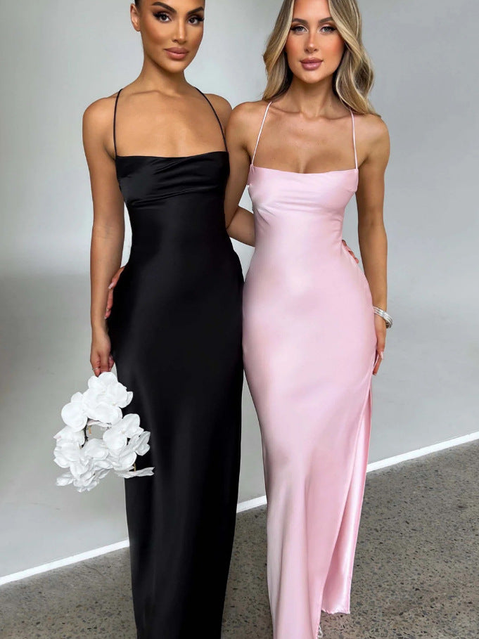 Damen Maxikleid Elegant Spitze Träger Lang