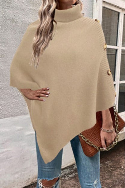 Damen Strickponcho Hochkragen Elegantes Design