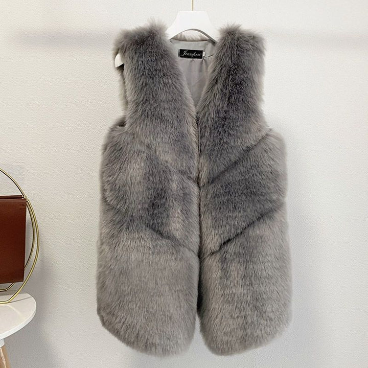 Damen Pelzweste Luxus Mantel