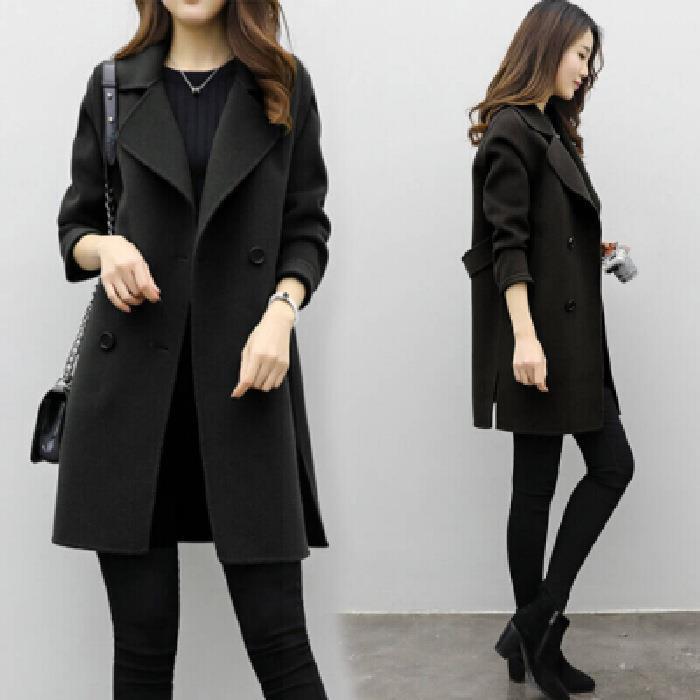 Damen Wollmantel Elegant Doppelknöpfe Wintermode