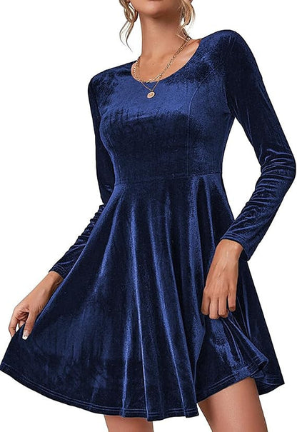 Damen Luxus Samtkleid Elegant Langärmlig