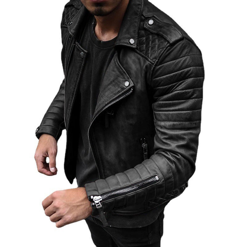 Herren Lederjacke Bikerstil Robust mit Reißverschluss