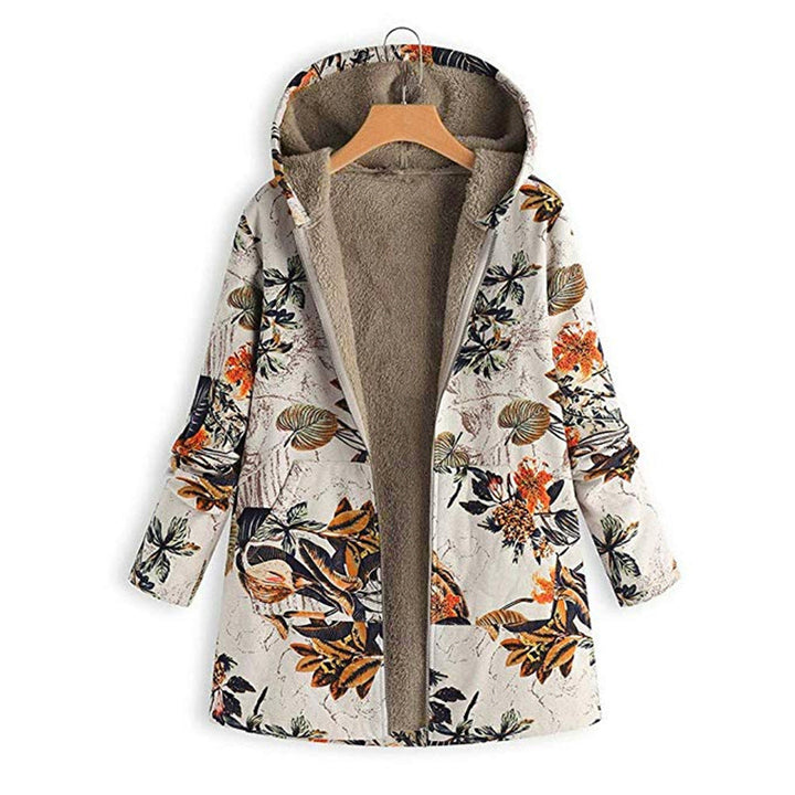 Kapuzenmantel Damen Plüschfutter Floral Design Locker Sitz