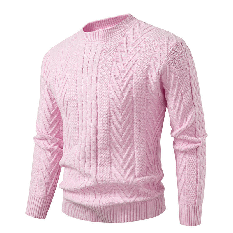 Herren Pullover Grobstrick Zopfmuster Rundhals