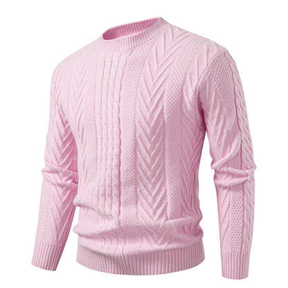 Herren Pullover Grobstrick Zopfmuster Rundhals