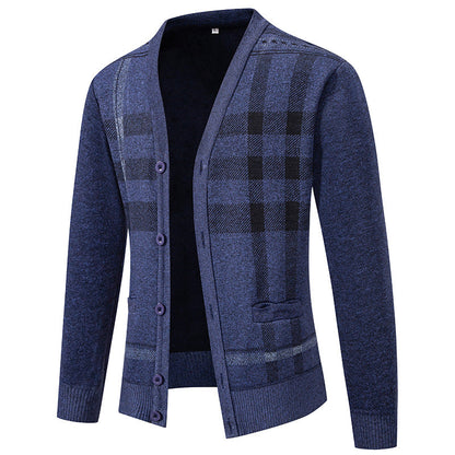 Herren Strickjacke Karo Muster Elegantes Design