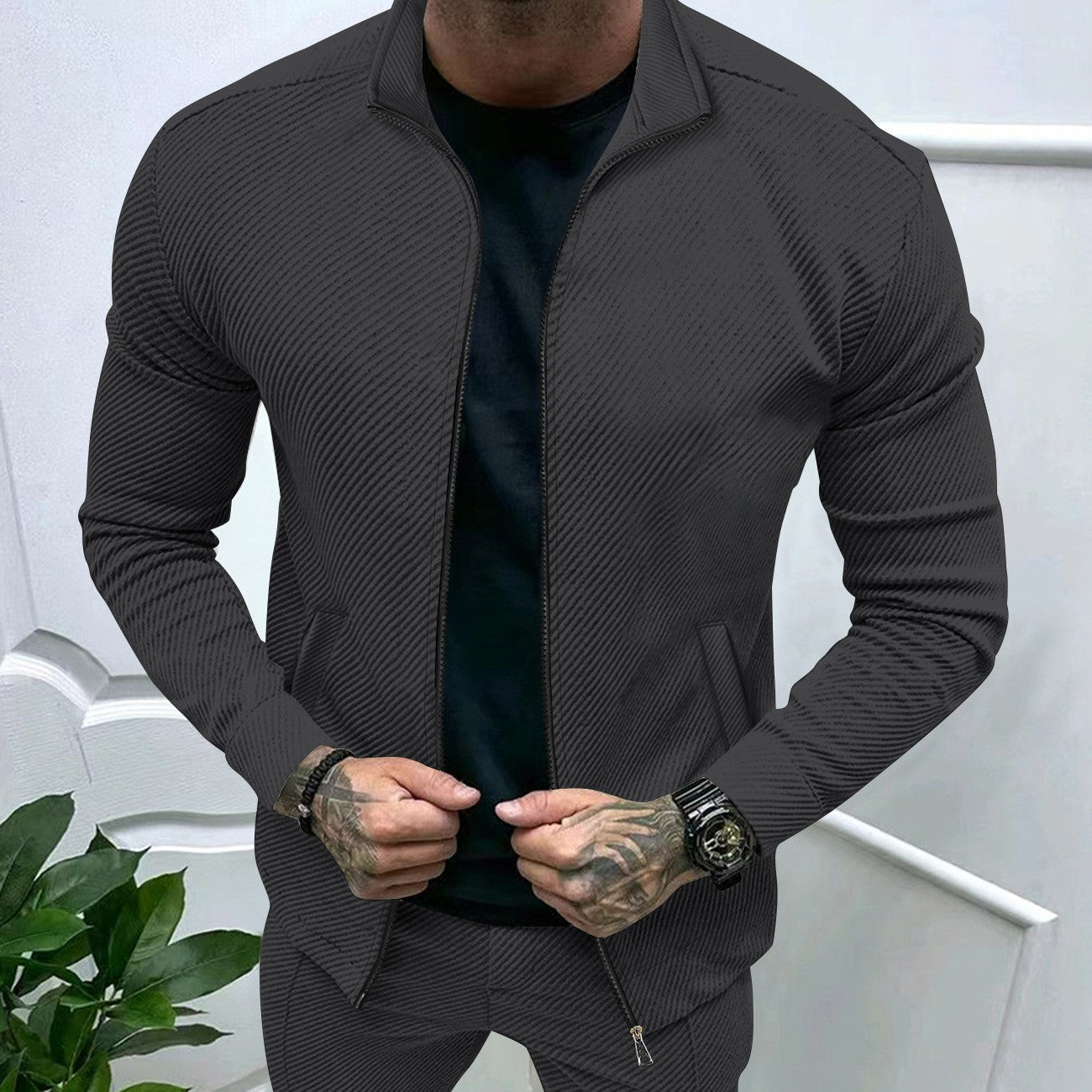 Herren Sportjacke Strukturiert Modern Style