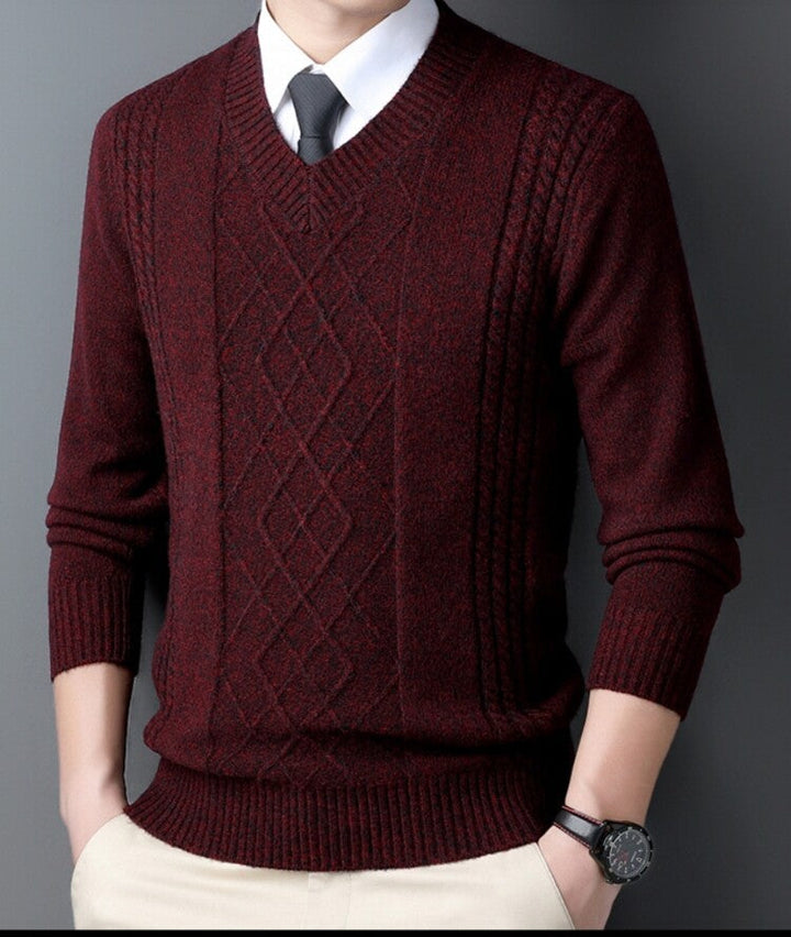Herren Pullover V-Ausschnitt Modern Zopfdesign
