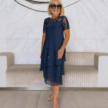 Elegantes Damenkleid Spitze Ärmel Asymmetrisch - IdealeKleiden