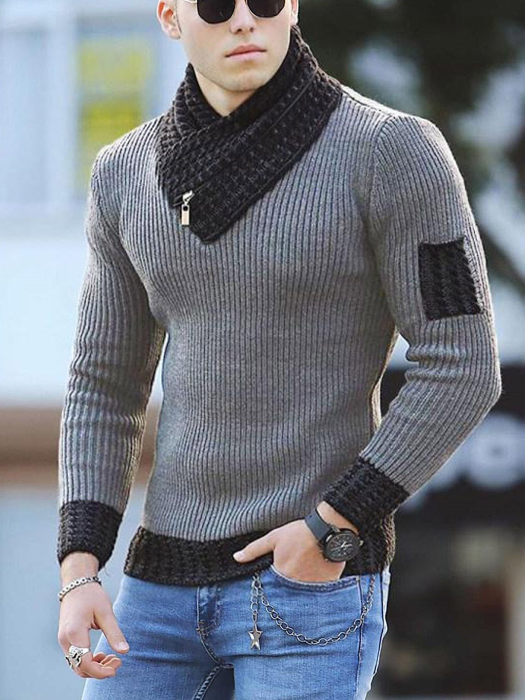 Herren Strickpullover Modern Kragen Reißverschluss
