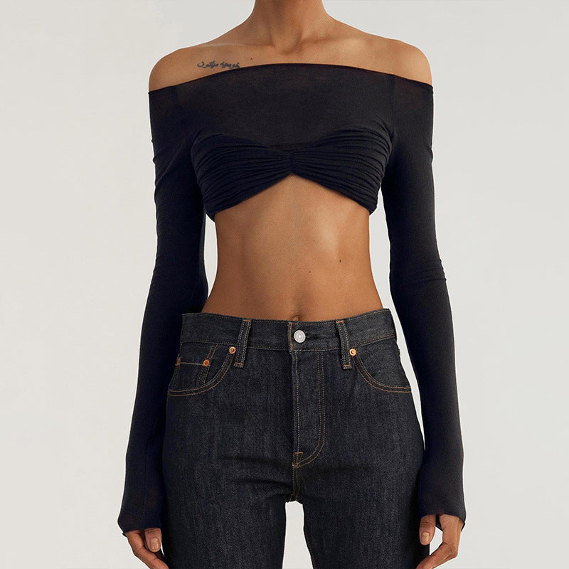 Damen Top Off-Shoulder Raffung Trendy Sommer Oberteil