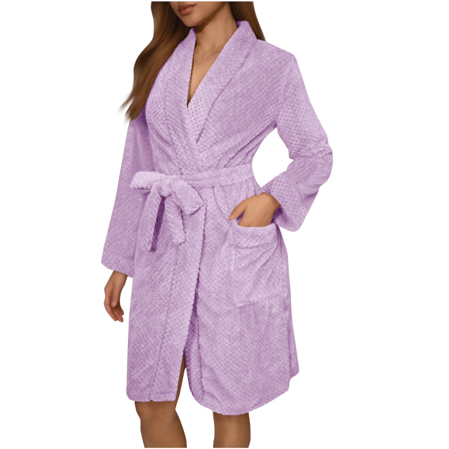 Weicher Damen-Bademantel mit Gürtel und Taschen