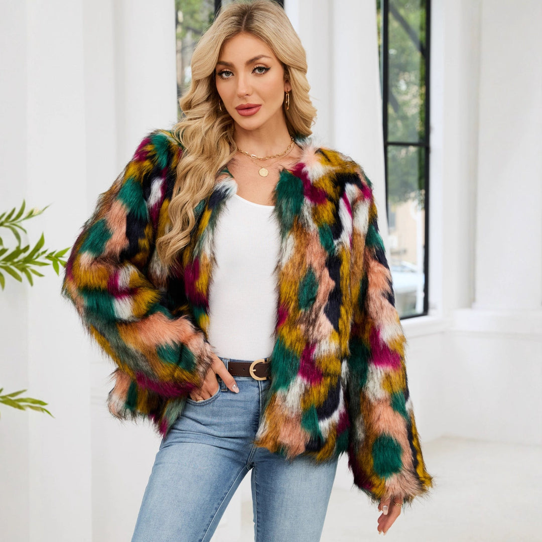 Modische Damen-Pelzjacke Auffälliges Muster Trendy - IdealeKleiden