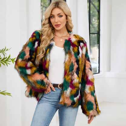 Modische Damen-Pelzjacke Auffälliges Muster Trendy - IdealeKleiden