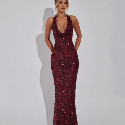 Glamouröses Abendkleid mit Pailletten & V-Ausschnitt