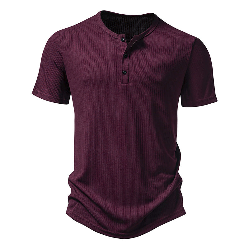 Herren Kurzarm-Shirt Modern Strukturiert Knopf-Details