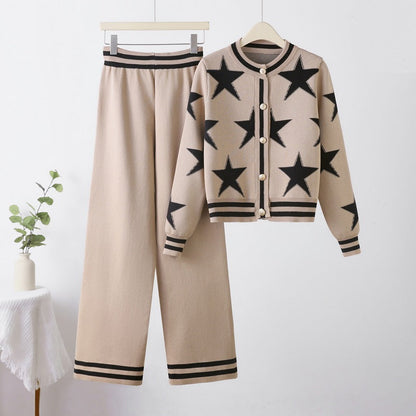 Damen Strickanzug Lounge Set Sternenmuster Trendy