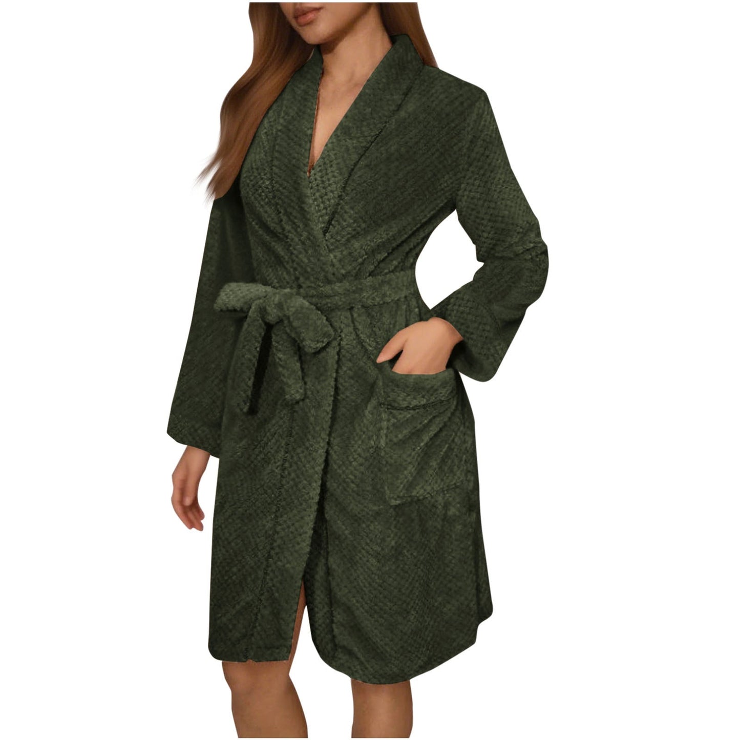 Weicher Damen-Bademantel mit Gürtel und Taschen