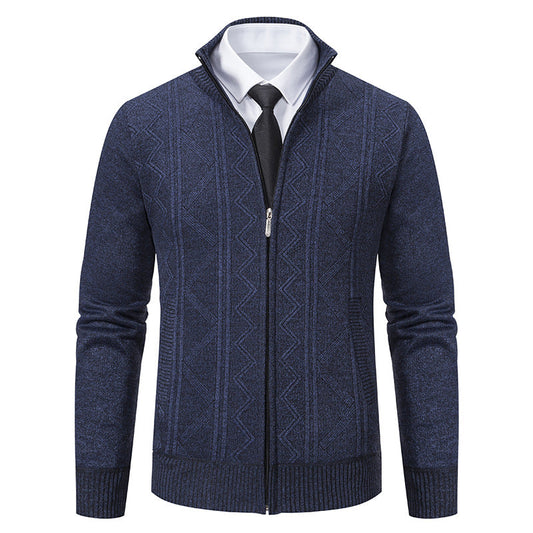 Herren Strickjacke Zopfmuster Stehkragen Modern Design - IdealeKleiden