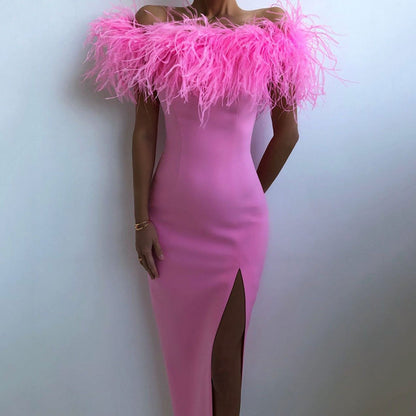 Elegantes Abendkleid mit Federspitze und figurbetontem Schnitt