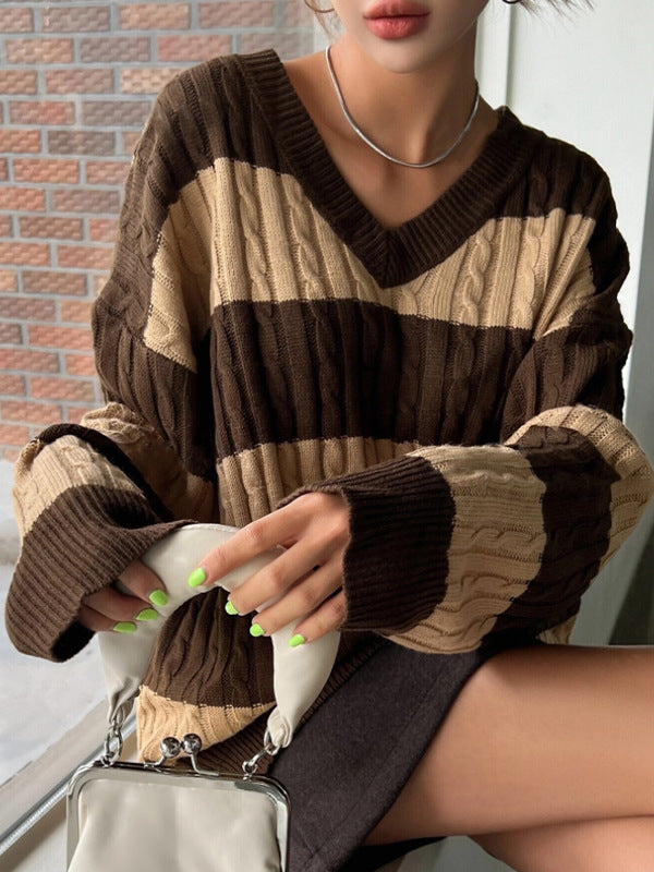 Damen Strickpullover V-Ausschnitt Langärmlig Elegantes Design