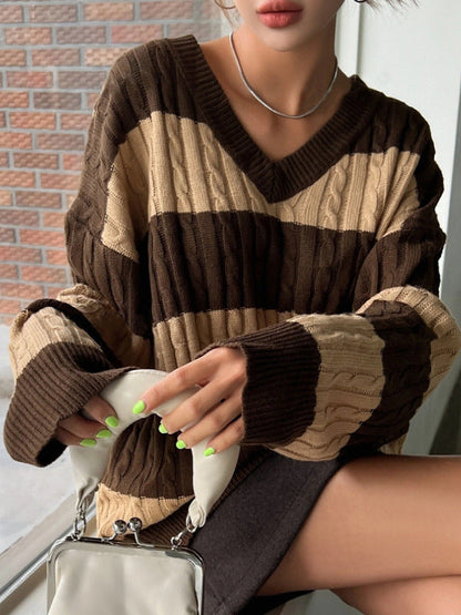 Damen Strickpullover V-Ausschnitt Langärmlig Elegantes Design
