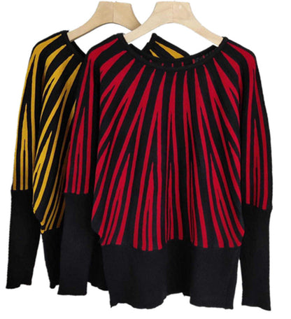 Damen Pullover Weich Streifenmuster Oversized