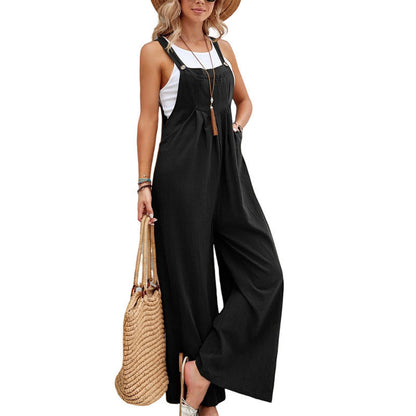 Damen Jumpsuit Modern Weites Bein Verstellbar