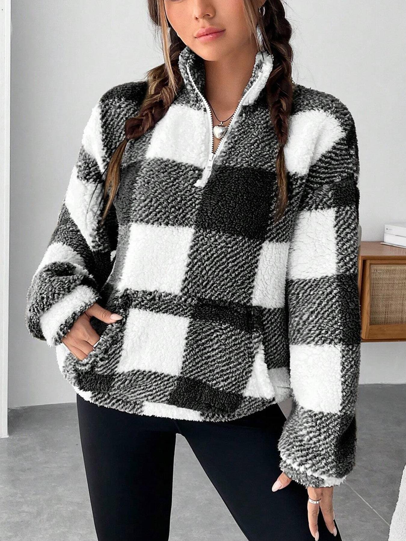 Damen Fleece-Jacke Warm mit Reißverschluss und Taschen