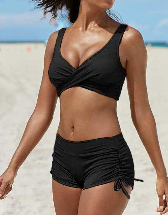 Damen Badeanzug Set Bikini Style Trendig Raffung Optik