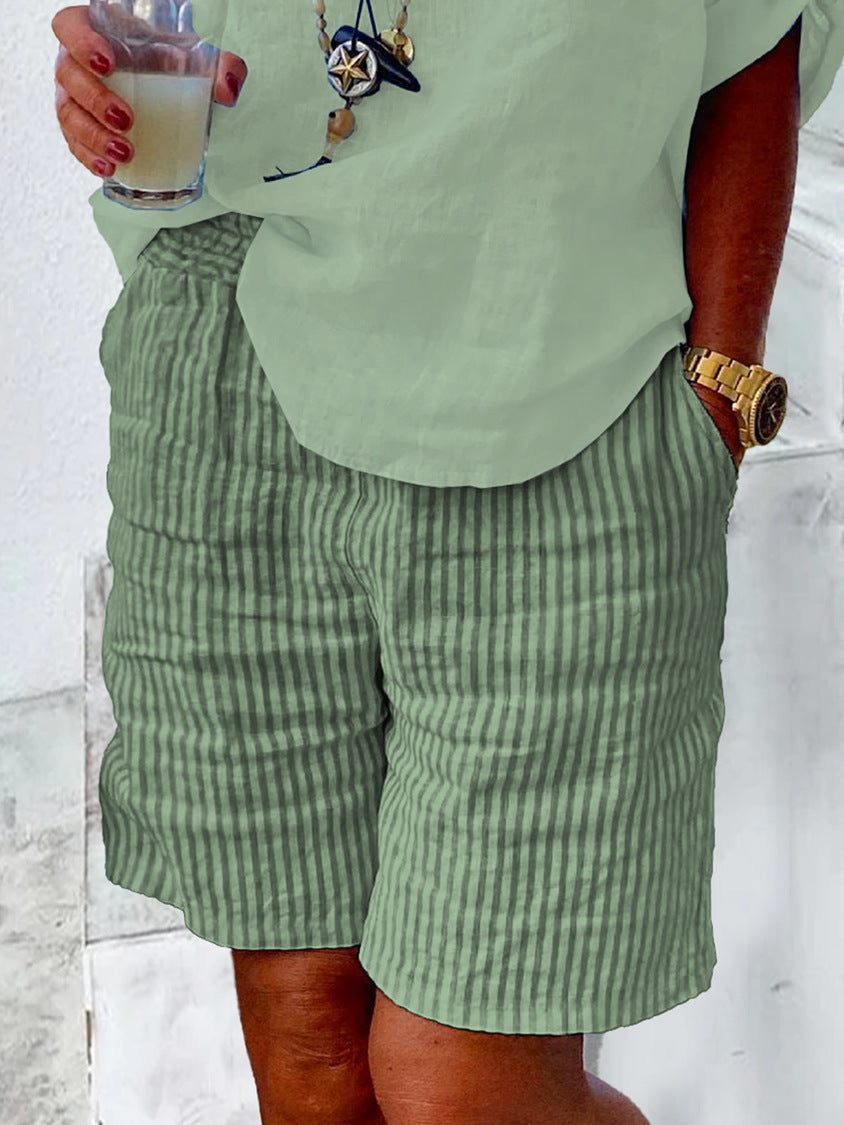 Damen Shorts Leicht Baumwolle Streifenmuster Sommer