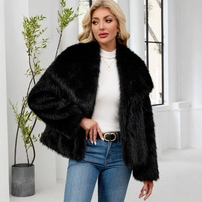 Damen Oversized Kunstpelz Jacke Weich Voluminös - IdealeKleiden