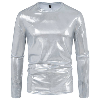 Herren Langarmshirt Glänzend Stretch Baumwolle
