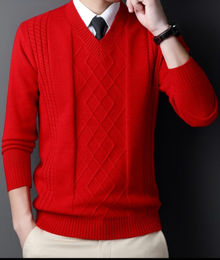 Herren Pullover V-Ausschnitt Modern Zopfdesign