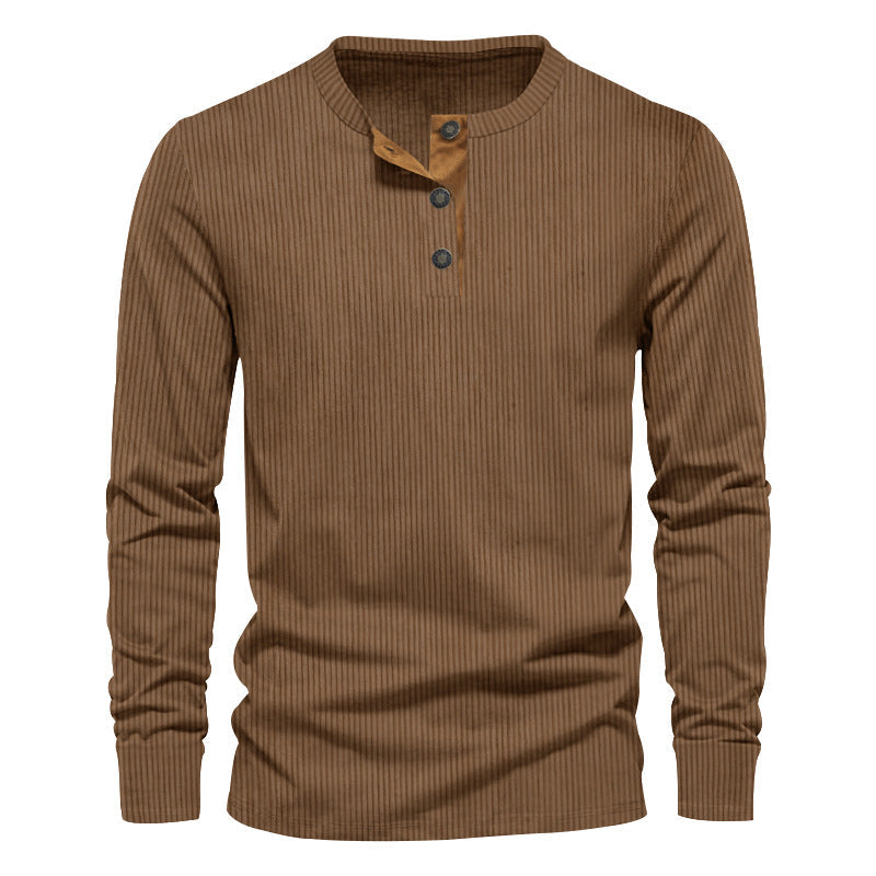 Herren Langarm-Shirt Struktur-Oberfläche Dekor-Knöpfe